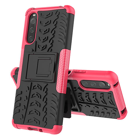 Funda Bumper Silicona y Plastico Mate Carcasa con Soporte JX2 para Sony Xperia 10 IV Rosa Roja