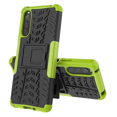 Funda Bumper Silicona y Plastico Mate Carcasa con Soporte JX2 para Sony Xperia 10 IV SO-52C Verde