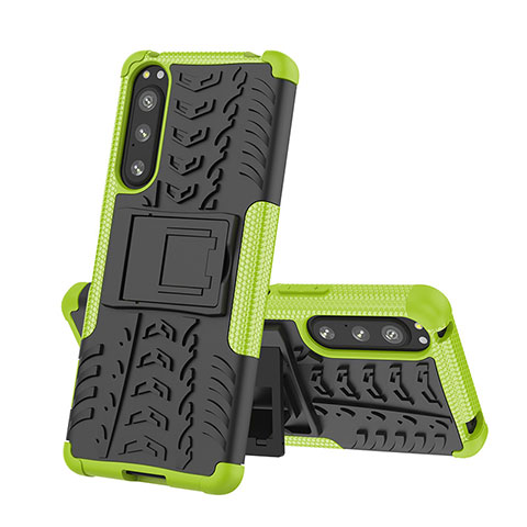 Funda Bumper Silicona y Plastico Mate Carcasa con Soporte JX2 para Sony Xperia 5 IV Verde