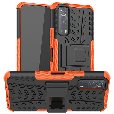 Funda Bumper Silicona y Plastico Mate Carcasa con Soporte JX2 para Vivo iQOO Z3 5G Naranja