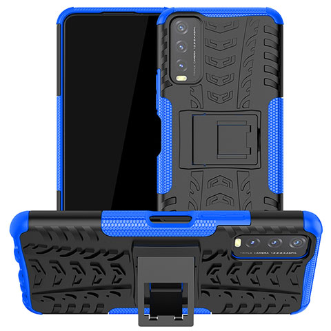 Funda Bumper Silicona y Plastico Mate Carcasa con Soporte JX2 para Vivo Y11s Azul