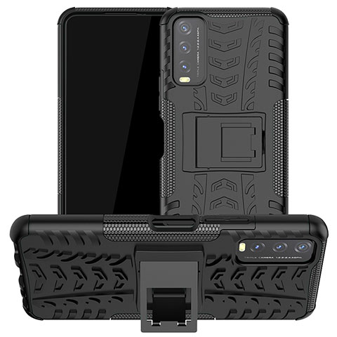 Funda Bumper Silicona y Plastico Mate Carcasa con Soporte JX2 para Vivo Y11s Negro