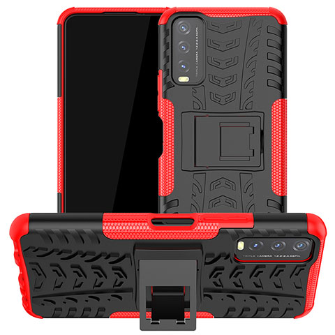 Funda Bumper Silicona y Plastico Mate Carcasa con Soporte JX2 para Vivo Y11s Rojo