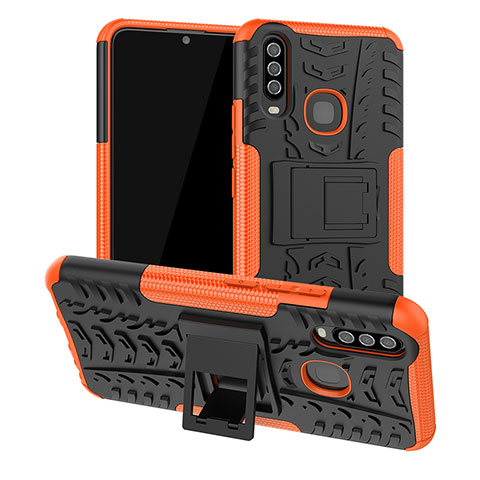 Funda Bumper Silicona y Plastico Mate Carcasa con Soporte JX2 para Vivo Y12 Naranja