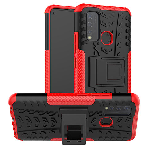 Funda Bumper Silicona y Plastico Mate Carcasa con Soporte JX2 para Vivo Y50 Rojo