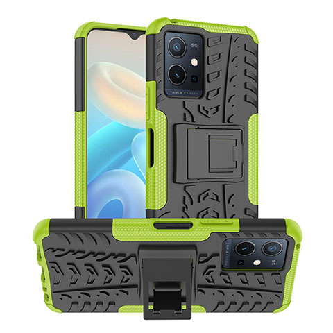 Funda Bumper Silicona y Plastico Mate Carcasa con Soporte JX2 para Vivo Y55 5G Verde