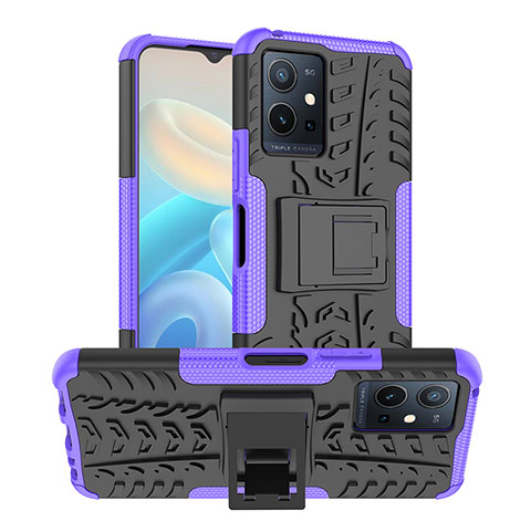 Funda Bumper Silicona y Plastico Mate Carcasa con Soporte JX2 para Vivo Y55s 5G Morado