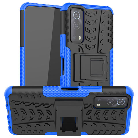 Funda Bumper Silicona y Plastico Mate Carcasa con Soporte JX2 para Vivo Y72 5G Azul