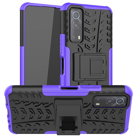 Funda Bumper Silicona y Plastico Mate Carcasa con Soporte JX2 para Vivo Y72 5G Morado