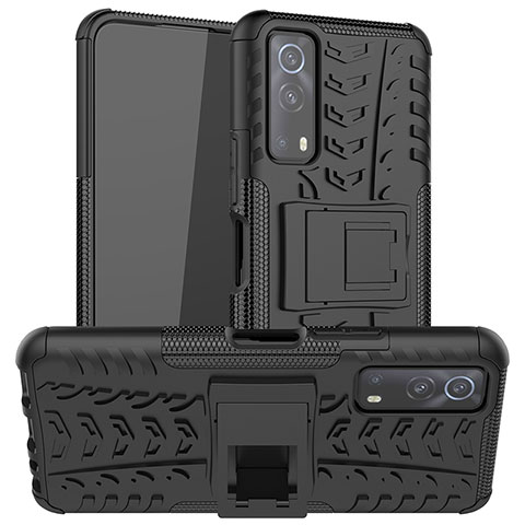 Funda Bumper Silicona y Plastico Mate Carcasa con Soporte JX2 para Vivo Y72 5G Negro