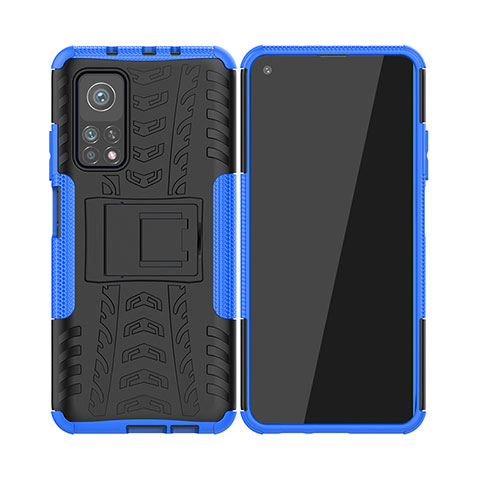 Funda Bumper Silicona y Plastico Mate Carcasa con Soporte JX2 para Xiaomi Mi 10T Pro 5G Azul