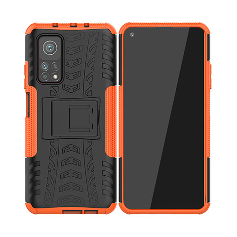 Funda Bumper Silicona y Plastico Mate Carcasa con Soporte JX2 para Xiaomi Mi 10T Pro 5G Naranja