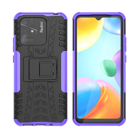 Funda Bumper Silicona y Plastico Mate Carcasa con Soporte JX2 para Xiaomi Redmi 10 India Morado