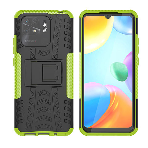 Funda Bumper Silicona y Plastico Mate Carcasa con Soporte JX2 para Xiaomi Redmi 10C 4G Verde