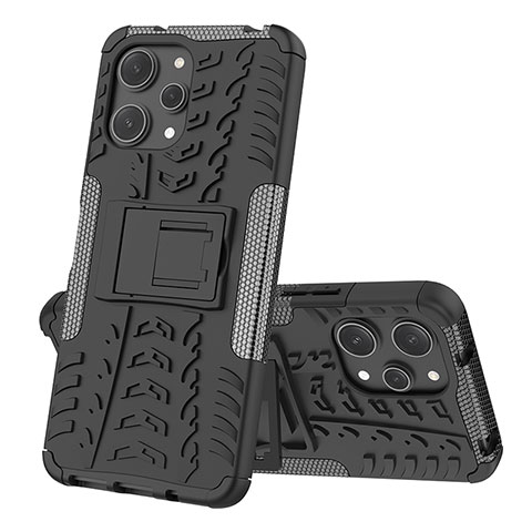 Funda Bumper Silicona y Plastico Mate Carcasa con Soporte JX2 para Xiaomi Redmi 12 4G Negro