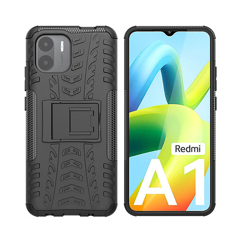 Funda Bumper Silicona y Plastico Mate Carcasa con Soporte JX2 para Xiaomi Redmi A2 Negro