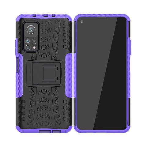 Funda Bumper Silicona y Plastico Mate Carcasa con Soporte JX2 para Xiaomi Redmi K30S 5G Morado