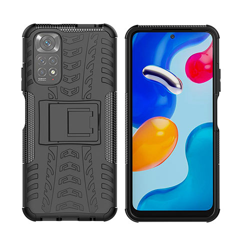 Funda Bumper Silicona y Plastico Mate Carcasa con Soporte JX2 para Xiaomi Redmi Note 11 4G (2022) Negro