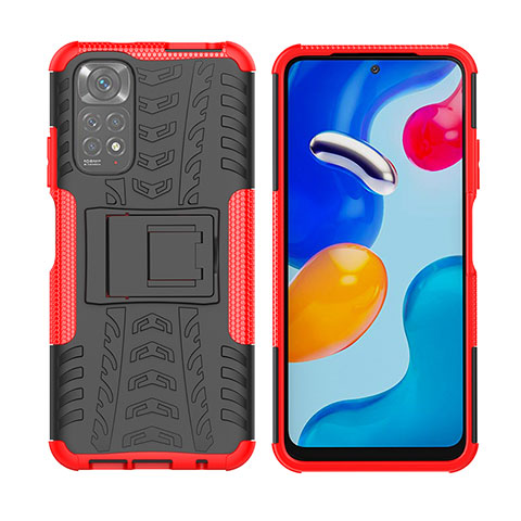 Funda Bumper Silicona y Plastico Mate Carcasa con Soporte JX2 para Xiaomi Redmi Note 11 4G (2022) Rojo