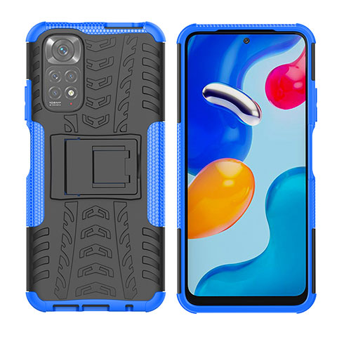 Funda Bumper Silicona y Plastico Mate Carcasa con Soporte JX2 para Xiaomi Redmi Note 11S 4G Azul