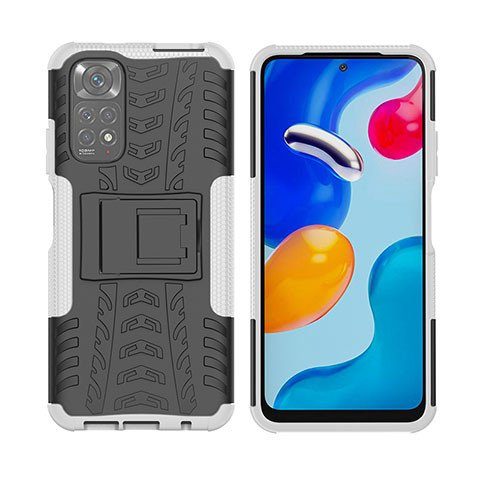 Funda Bumper Silicona y Plastico Mate Carcasa con Soporte JX2 para Xiaomi Redmi Note 11S 4G Plata