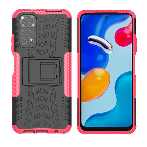 Funda Bumper Silicona y Plastico Mate Carcasa con Soporte JX2 para Xiaomi Redmi Note 11S 4G Rosa Roja