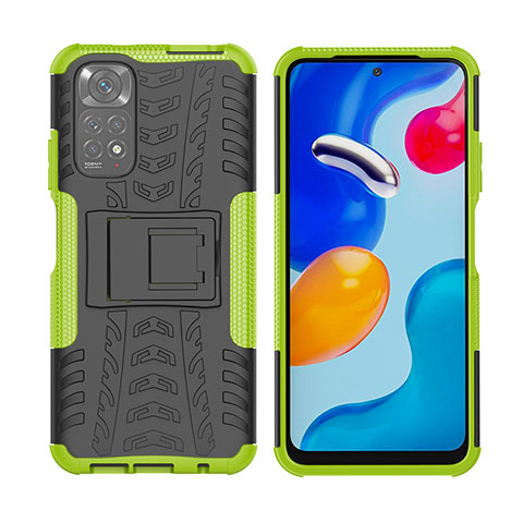 Funda Bumper Silicona y Plastico Mate Carcasa con Soporte JX2 para Xiaomi Redmi Note 11S 4G Verde