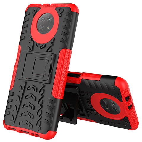 Funda Bumper Silicona y Plastico Mate Carcasa con Soporte JX2 para Xiaomi Redmi Note 9 5G Rojo