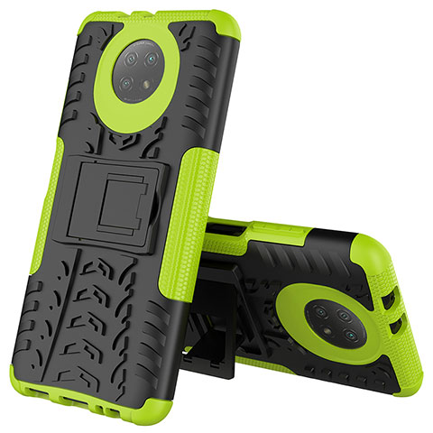 Funda Bumper Silicona y Plastico Mate Carcasa con Soporte JX2 para Xiaomi Redmi Note 9T 5G Verde