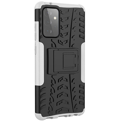 Funda Bumper Silicona y Plastico Mate Carcasa con Soporte JX3 para Samsung Galaxy A72 4G Plata