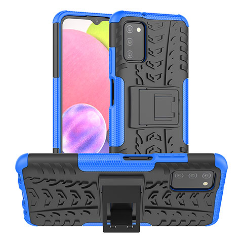 Funda Bumper Silicona y Plastico Mate Carcasa con Soporte JX3 para Samsung Galaxy F02S SM-E025F Azul