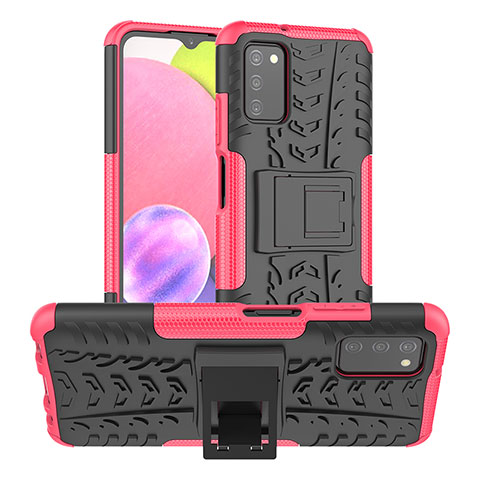 Funda Bumper Silicona y Plastico Mate Carcasa con Soporte JX3 para Samsung Galaxy F02S SM-E025F Rosa Roja
