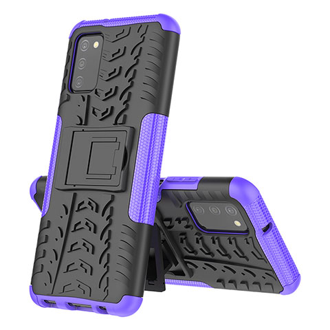 Funda Bumper Silicona y Plastico Mate Carcasa con Soporte JX4 para Samsung Galaxy M02s Morado