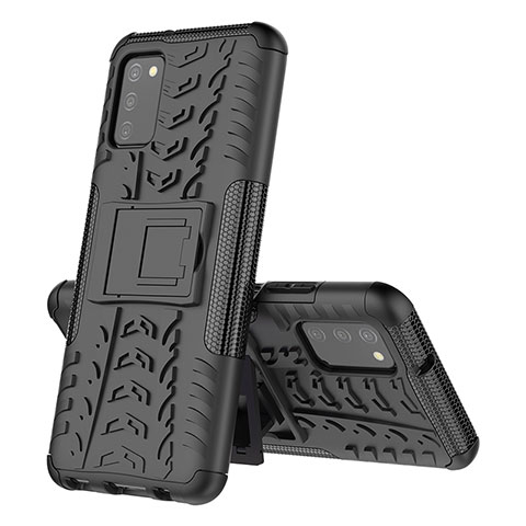 Funda Bumper Silicona y Plastico Mate Carcasa con Soporte JX4 para Samsung Galaxy M02s Negro