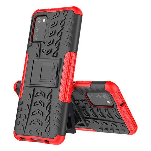 Funda Bumper Silicona y Plastico Mate Carcasa con Soporte JX4 para Samsung Galaxy M02s Rojo