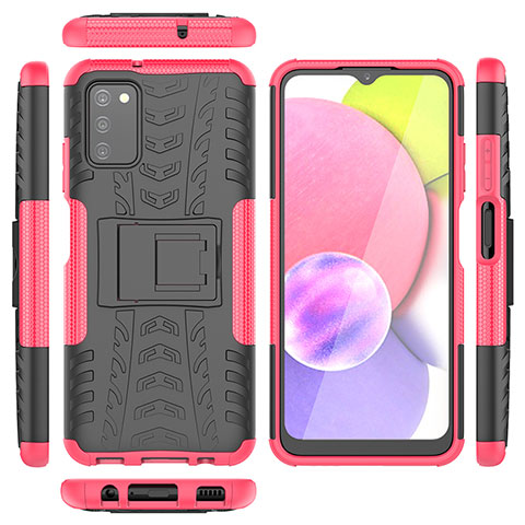 Funda Bumper Silicona y Plastico Mate Carcasa con Soporte JX5 para Samsung Galaxy A02s Rosa Roja