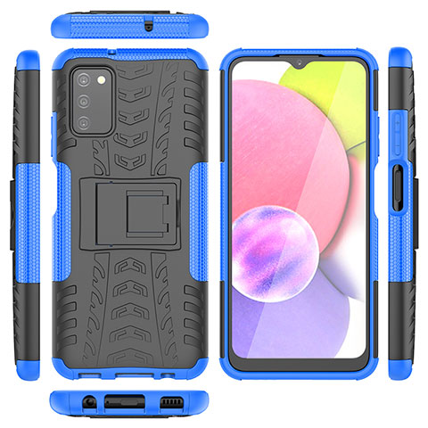 Funda Bumper Silicona y Plastico Mate Carcasa con Soporte JX5 para Samsung Galaxy A03s Azul