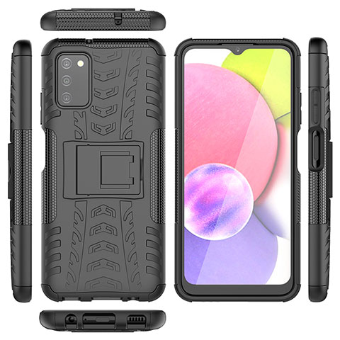 Funda Bumper Silicona y Plastico Mate Carcasa con Soporte JX5 para Samsung Galaxy F02S SM-E025F Negro