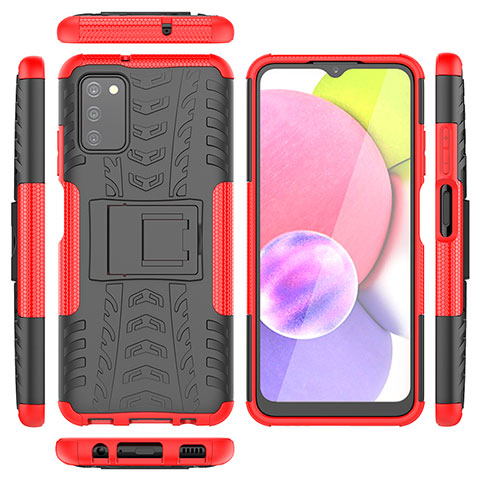 Funda Bumper Silicona y Plastico Mate Carcasa con Soporte JX5 para Samsung Galaxy F02S SM-E025F Rojo