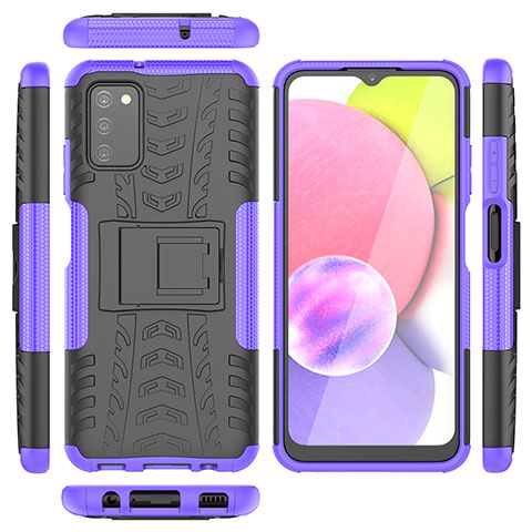 Funda Bumper Silicona y Plastico Mate Carcasa con Soporte JX5 para Samsung Galaxy M02s Morado