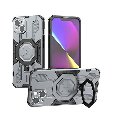 Funda Bumper Silicona y Plastico Mate Carcasa con Soporte K02C para Apple iPhone 14 Plus Gris