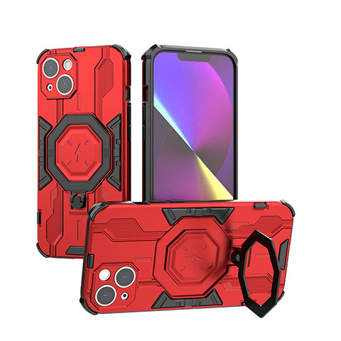 Funda Bumper Silicona y Plastico Mate Carcasa con Soporte K02C para Apple iPhone 14 Plus Rojo