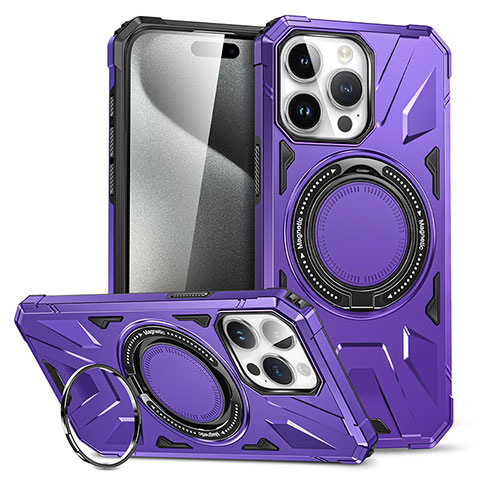 Funda Bumper Silicona y Plastico Mate Carcasa con Soporte K02C para Apple iPhone 14 Pro Max Morado