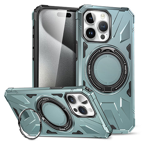 Funda Bumper Silicona y Plastico Mate Carcasa con Soporte K02C para Apple iPhone 14 Pro Menta Verde