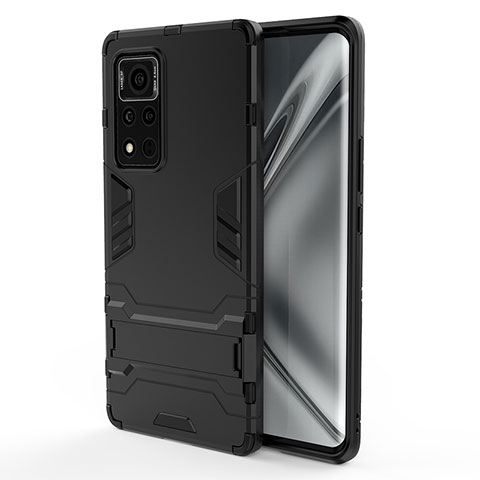 Funda Bumper Silicona y Plastico Mate Carcasa con Soporte KC1 para Huawei Honor V40 5G Negro