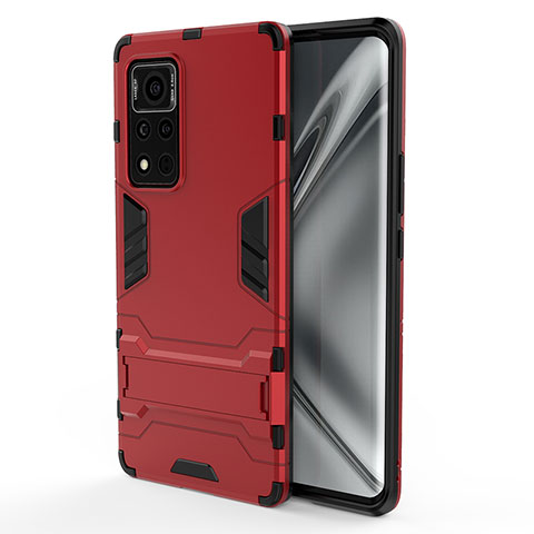 Funda Bumper Silicona y Plastico Mate Carcasa con Soporte KC1 para Huawei Honor V40 5G Rojo