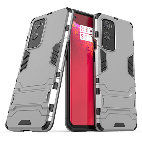 Funda Bumper Silicona y Plastico Mate Carcasa con Soporte KC1 para OnePlus 9 Pro 5G Gris