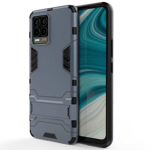 Funda Bumper Silicona y Plastico Mate Carcasa con Soporte KC1 para Realme 8 Pro Azul