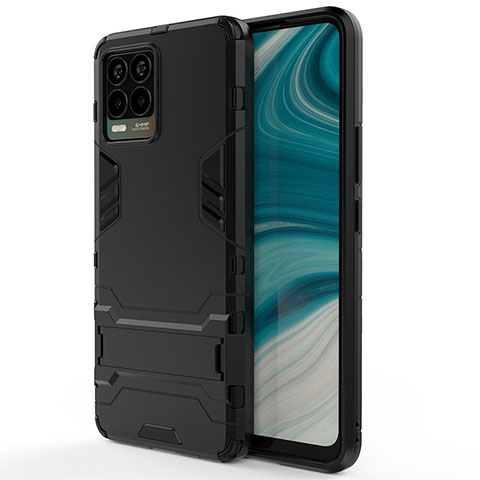 Funda Bumper Silicona y Plastico Mate Carcasa con Soporte KC1 para Realme 8 Pro Negro