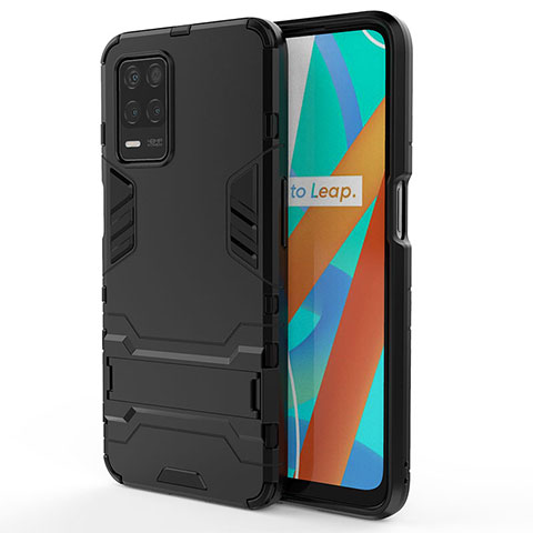 Funda Bumper Silicona y Plastico Mate Carcasa con Soporte KC1 para Realme 8s 5G Negro